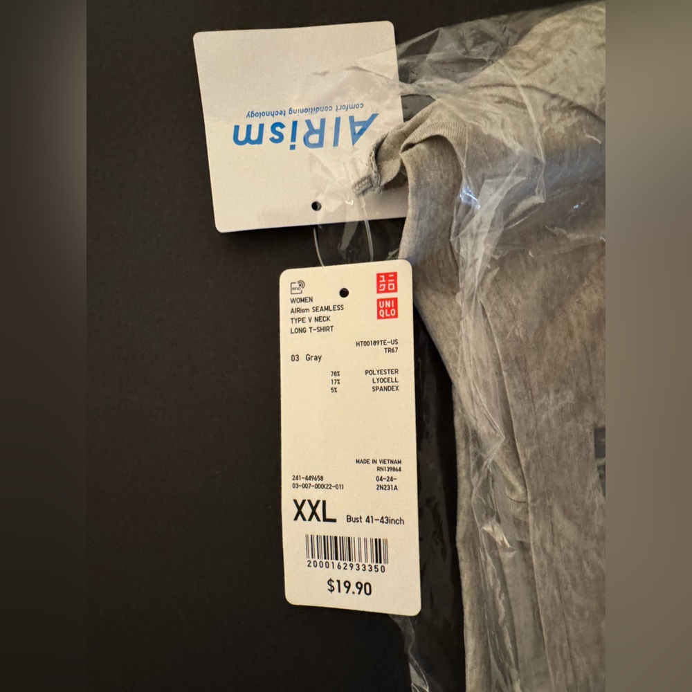 Uniqlo Airism Short Sleeve V-Neck Tunic Top, Gray, size XXL - Picture 4 of 12